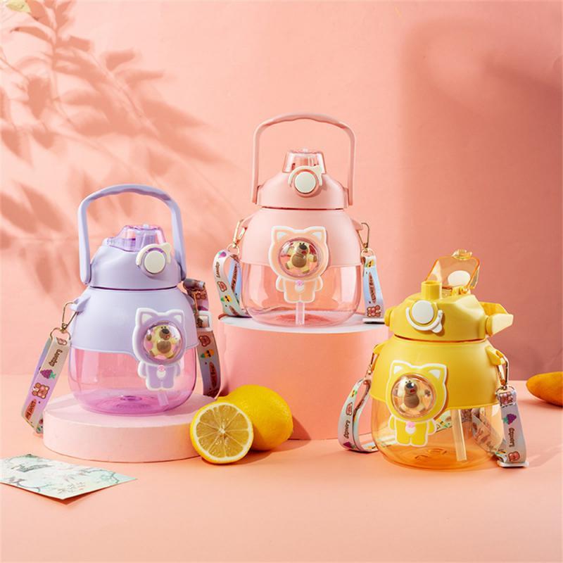 Cartoon Bear Water Bottle with Straw 33.8oz Portable Drinking Cup