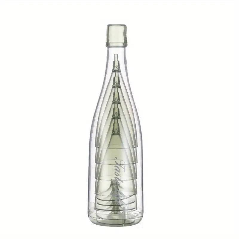 6pcs Plastic Champagne Flutes and Bottle Set - Kitchen Camping Organizer