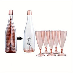 6pcs Plastic Champagne Flutes and Bottle Set - Kitchen Camping Organizer