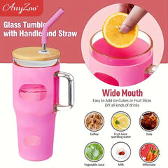Anyzoo Tumbler With Straw 32oz Glass Cups Summer Drinkware