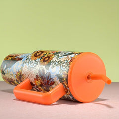 40oz Flower Tumbler Stainless Steel Thermal Bottle Lid Straw Handle