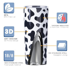 Cow Print Tumbler 20oz Insulated Cup Funny Mother's Day Gift for Mom Daughter