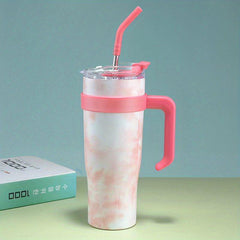 Leopard Print Tumbler 40oz Stainless Steel Thermal Water Bottle With Handle