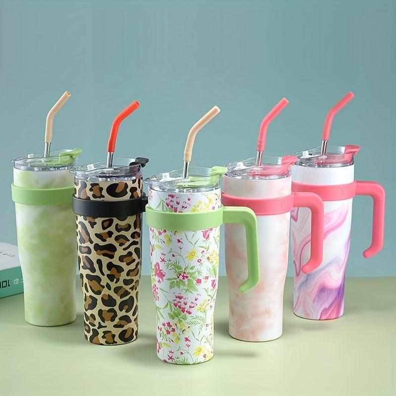 Leopard Print Tumbler 40oz Stainless Steel Thermal Water Bottle With Handle