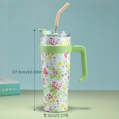 Leopard Print Tumbler 40oz Stainless Steel Thermal Water Bottle With Handle