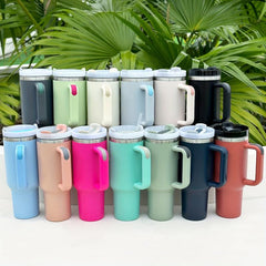 40oz Stainless Steel Tumbler Double Wall Lid & Handle Heavy Duty Water Cup