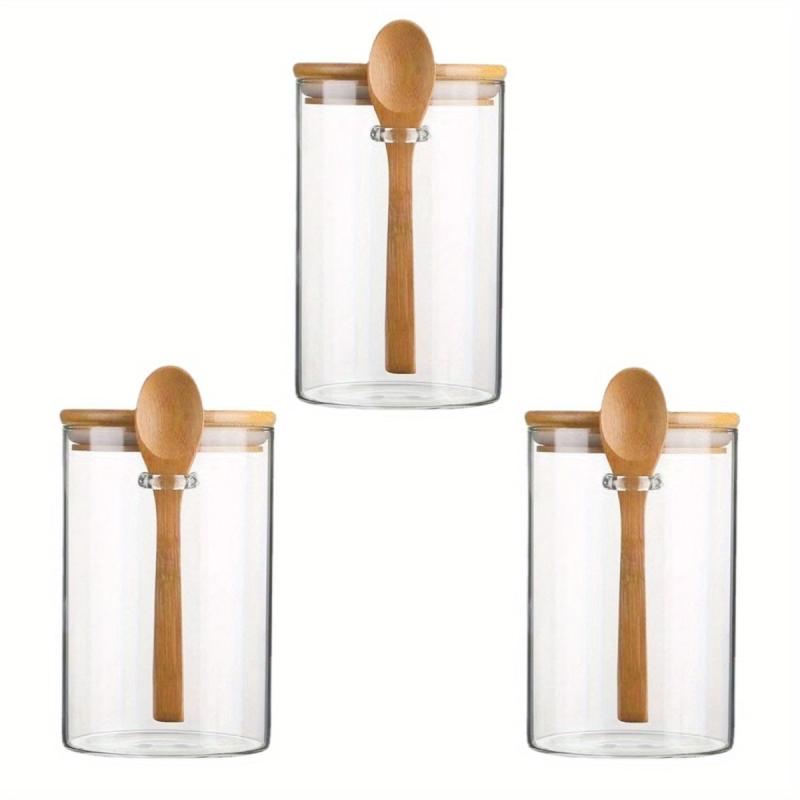 4 Sets Airtight Glass Jars With Lids And Spoons Clear Spice Jars