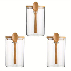 4 Sets Airtight Glass Jars With Lids And Spoons Clear Spice Jars