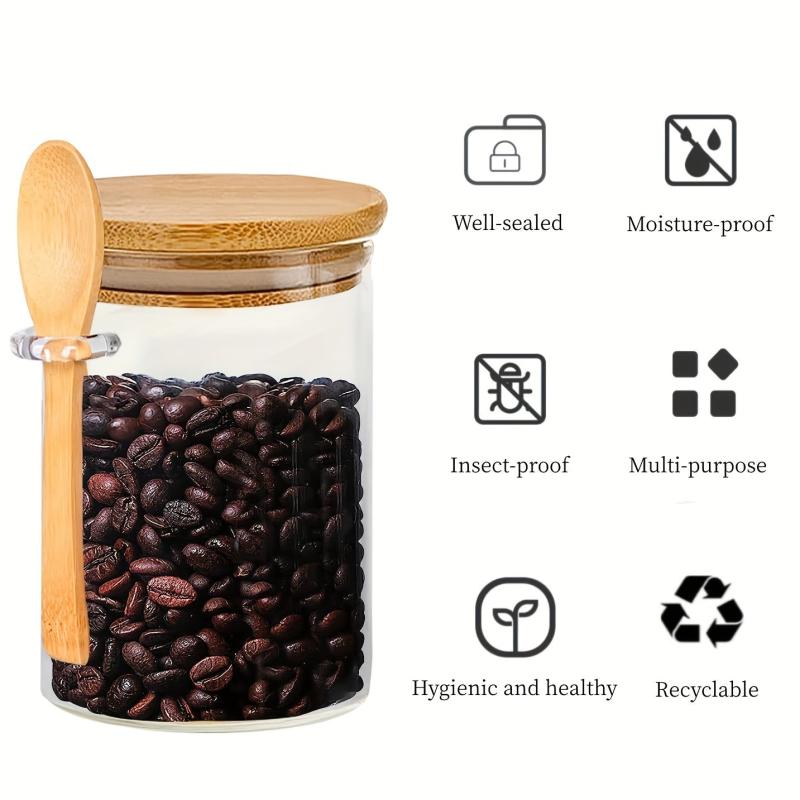 4 Sets Airtight Glass Jars With Lids And Spoons Clear Spice Jars