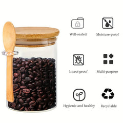 4 Sets Airtight Glass Jars With Lids And Spoons Clear Spice Jars