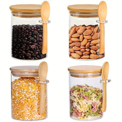 4 Sets Airtight Glass Jars With Lids And Spoons Clear Spice Jars