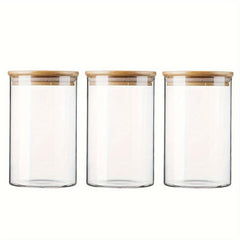 Set of 4 Glass Jars with Airtight Bamboo Lids