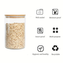 Set of 4 Glass Jars with Airtight Bamboo Lids