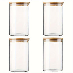 Set of 4 Glass Jars with Airtight Bamboo Lids