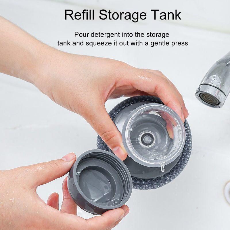 Kitchen Soap Dispensing Brush with Holder for Dishes and Countertops