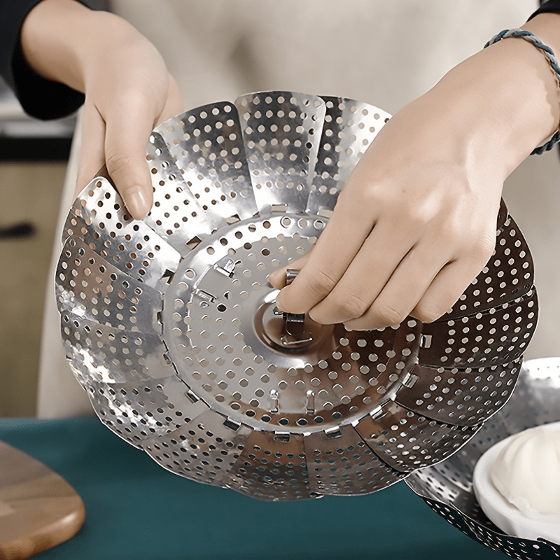 1pc Stainless Steel Steamer Rack Retractable Plate Household Food Steamer Basket