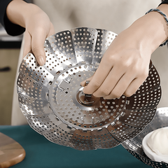 1pc Stainless Steel Steamer Rack Retractable Plate Household Food Steamer Basket