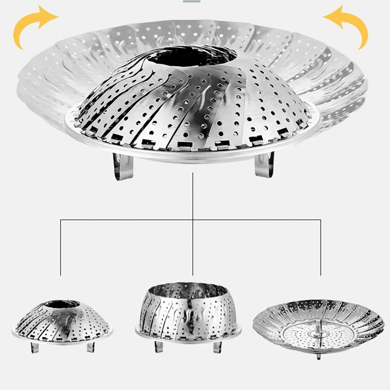 1pc Stainless Steel Steamer Rack Retractable Plate Household Food Steamer Basket