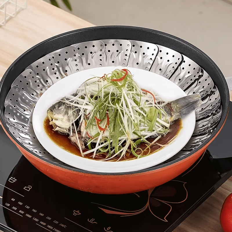 1pc Stainless Steel Steamer Rack Retractable Plate Household Food Steamer Basket
