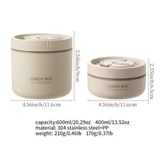 Stainless Steel Lunch Box Insulated Bento Storage Box Sealed Divider 600ml