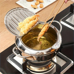 Tempura Deep Fry Pot Stainless Steel Thermometer Japanese Style Cookware
