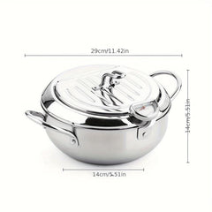 Tempura Deep Fry Pot Stainless Steel Thermometer Japanese Style Cookware
