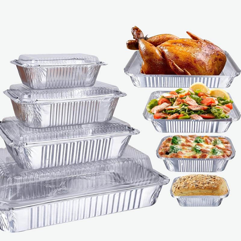 50pcs Disposable Aluminum Foil Pans Food Containers for Cooking Heating Storing