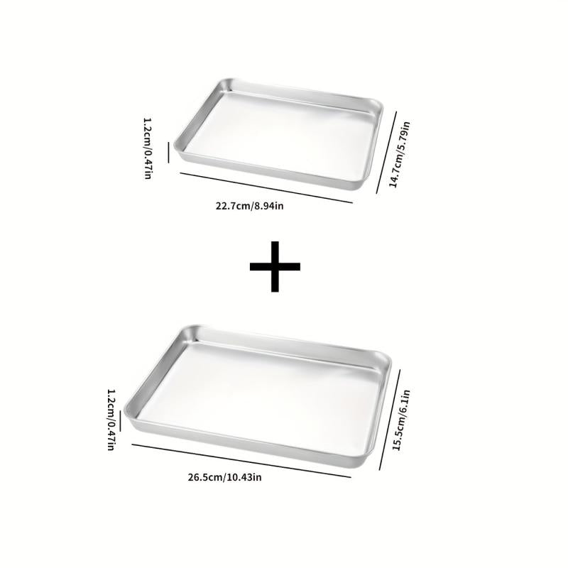 2pcs Stainless Steel Non Stick Baking Tray, Outdoor Picnic Kitchen Utensils