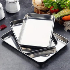 2pcs Stainless Steel Non Stick Baking Tray, Outdoor Picnic Kitchen Utensils