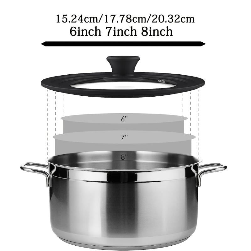 Universal Pot Lid Silicone Glass Fits 6-12 Inch 4mm Thick Vented Repla