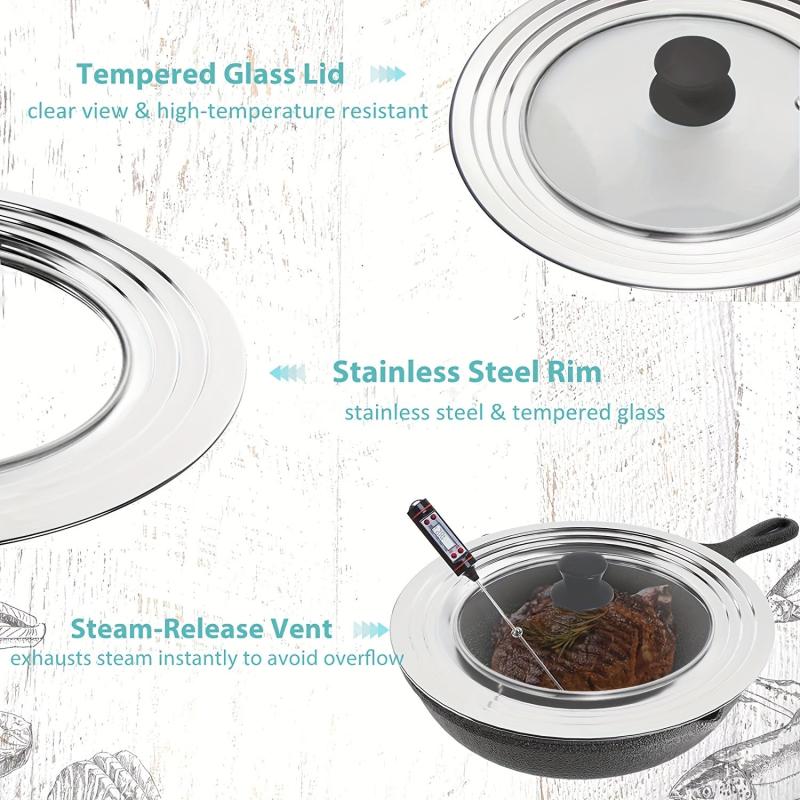 Universal Lid with Tempered Glass Cover - Fits Cookware Sizes