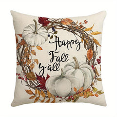 Autumn Pumpkin Drop Leaf Linen Blend Pillow Cover