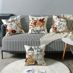 Autumn Pumpkin Drop Leaf Linen Blend Pillow Cover