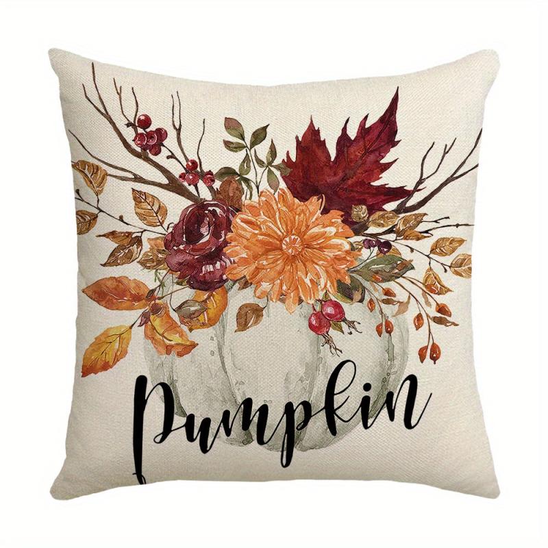 Autumn Pumpkin Drop Leaf Linen Blend Pillow Cover