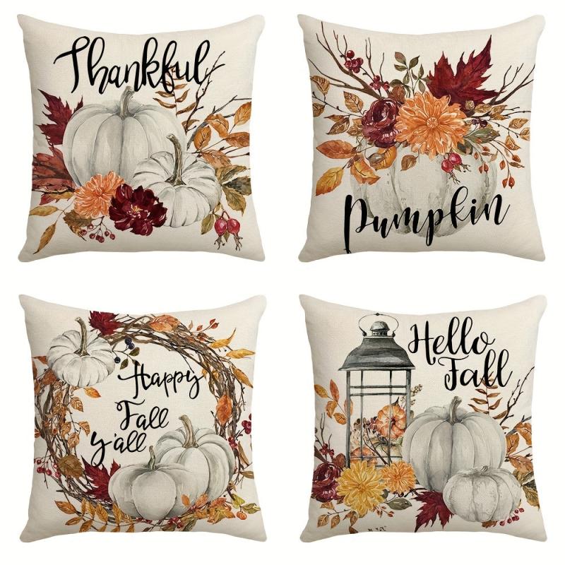 Autumn Pumpkin Drop Leaf Linen Blend Pillow Cover