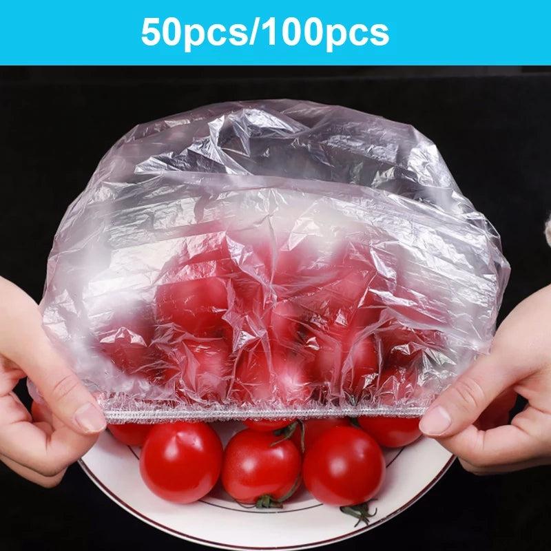 100pcs Reusable Bowl Covers Stretchable Plastic Wrap Elastic Storage Wraps