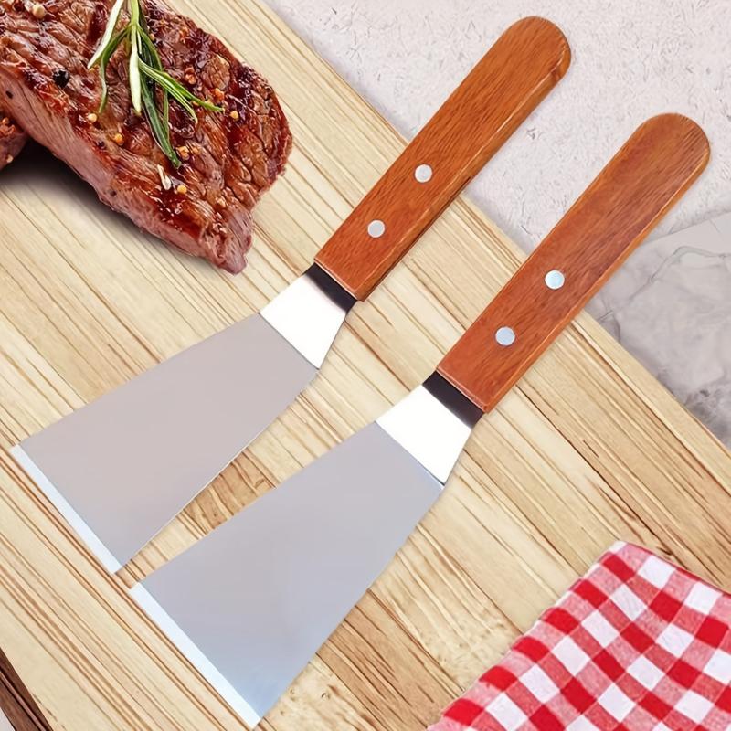 Pro Stainless Steel Pancake Turner Wooden Handle Griddle Flipper