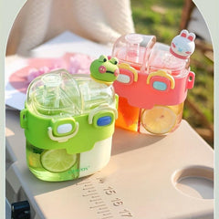 Cartoon Double Drinks Water Bottle With Straw & Strap, Heat Resistant