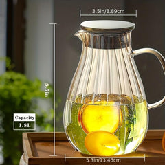 1.8L Glass Pitcher With Lid Heavy Duty Water Carafe Hot Cold Beverges