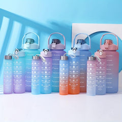 Leakproof Motivational Water Bottle with Time Marker & Straw 2000ML