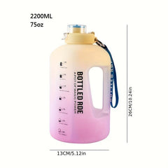 2200ml Heavy Duty Water Bottle With Time Marker, Portable Water Jug