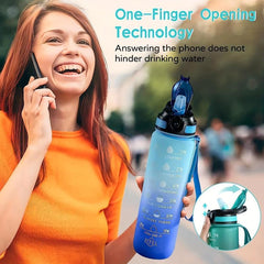 1L Motivational Water Bottle with Straw for Fitness, Camping, Hiking