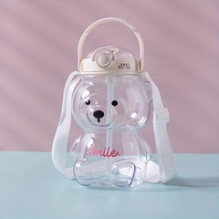 Bear Shape Water Bottle with Straw and Strap for Outdoor Sports