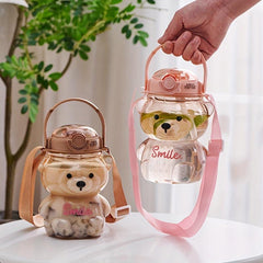 Bear Shape Water Bottle with Straw and Strap for Outdoor Sports