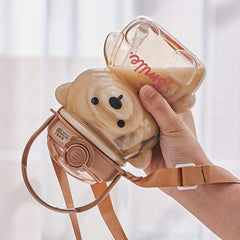 Bear Shape Water Bottle with Straw and Strap for Outdoor Sports