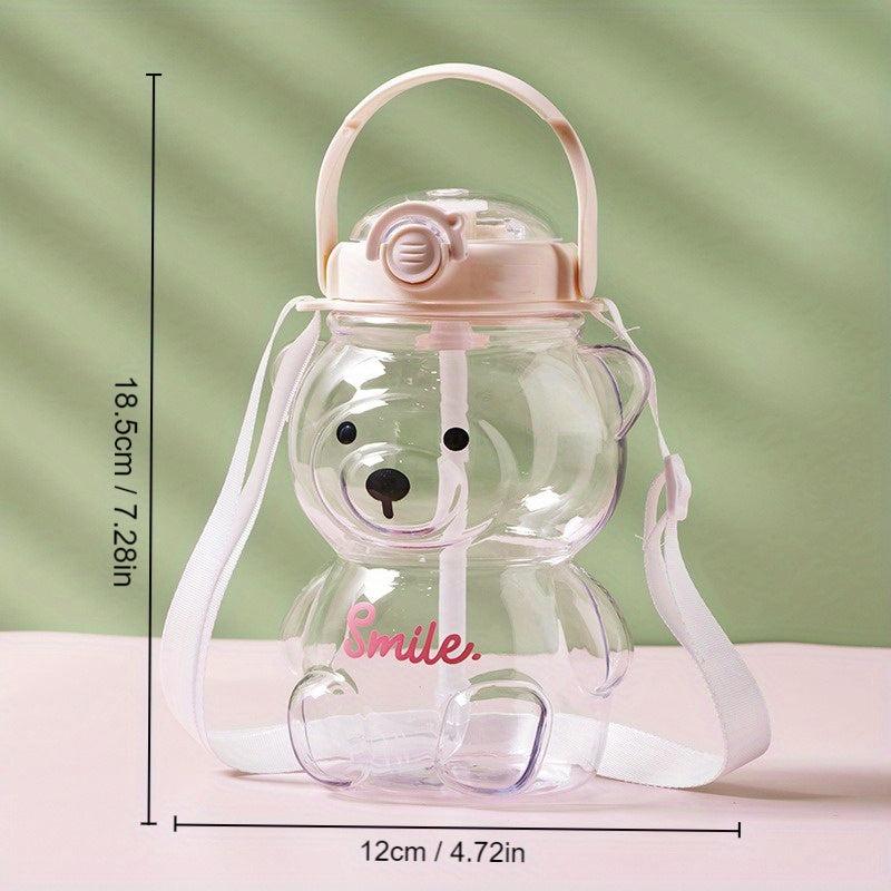 Bear Shape Water Bottle with Straw and Strap for Outdoor Sports