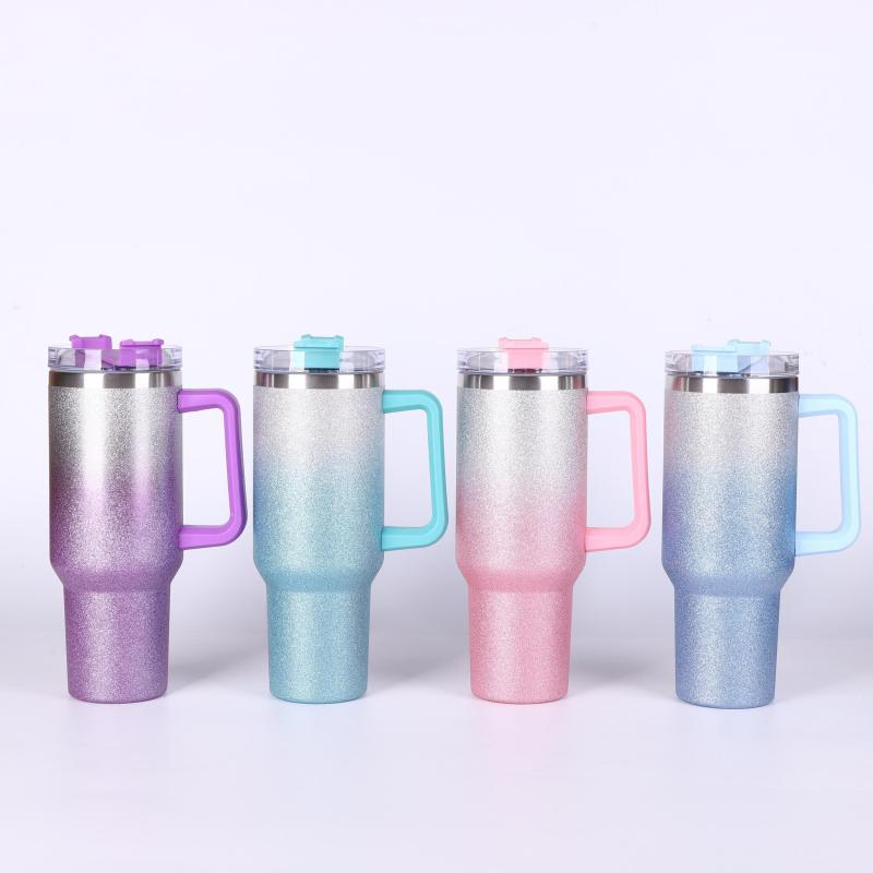 Glitter Tumbler 40oz Stainless Steel Water Bottle With Lid And Straw