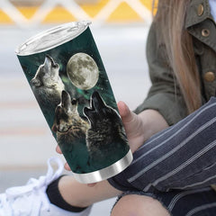 20oz Wolves Cup Stainless Steel Tumbler - Wolf Moon Print
