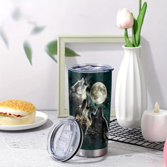 20oz Wolves Cup Stainless Steel Tumbler - Wolf Moon Print