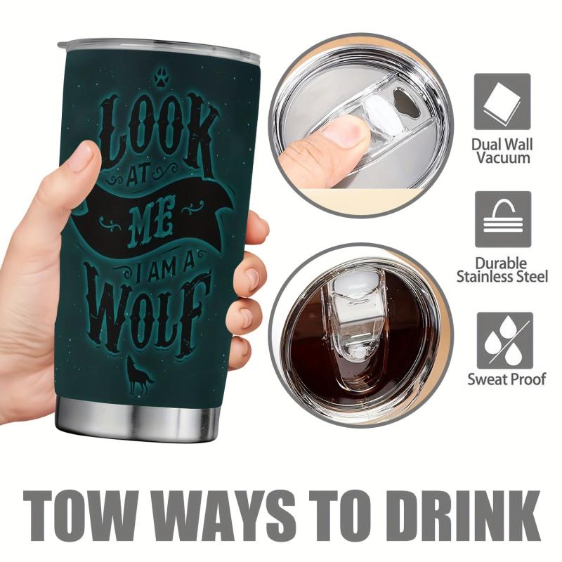 20oz Wolves Cup Stainless Steel Tumbler - Wolf Moon Print
